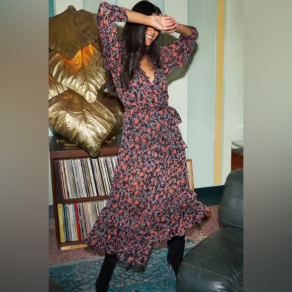 Misa Los Angeles Gabriela Dress Carnellian Blooms Floral Black Size XS - Picture 2 of 12